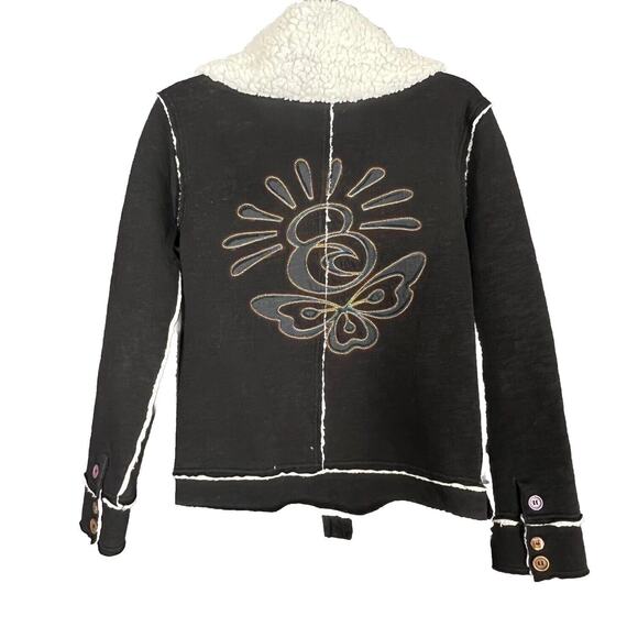 Rip Curl Jacket Womens Medium Black Sherpa Lined Bohemian Surfer Beach - Picture 1 of 10